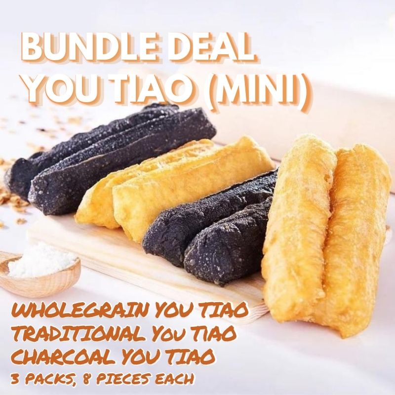 Bundle of mini You Tiaos/ Dough Sticks in 3 flavors, Wholegrain, traditional and charcoal. 