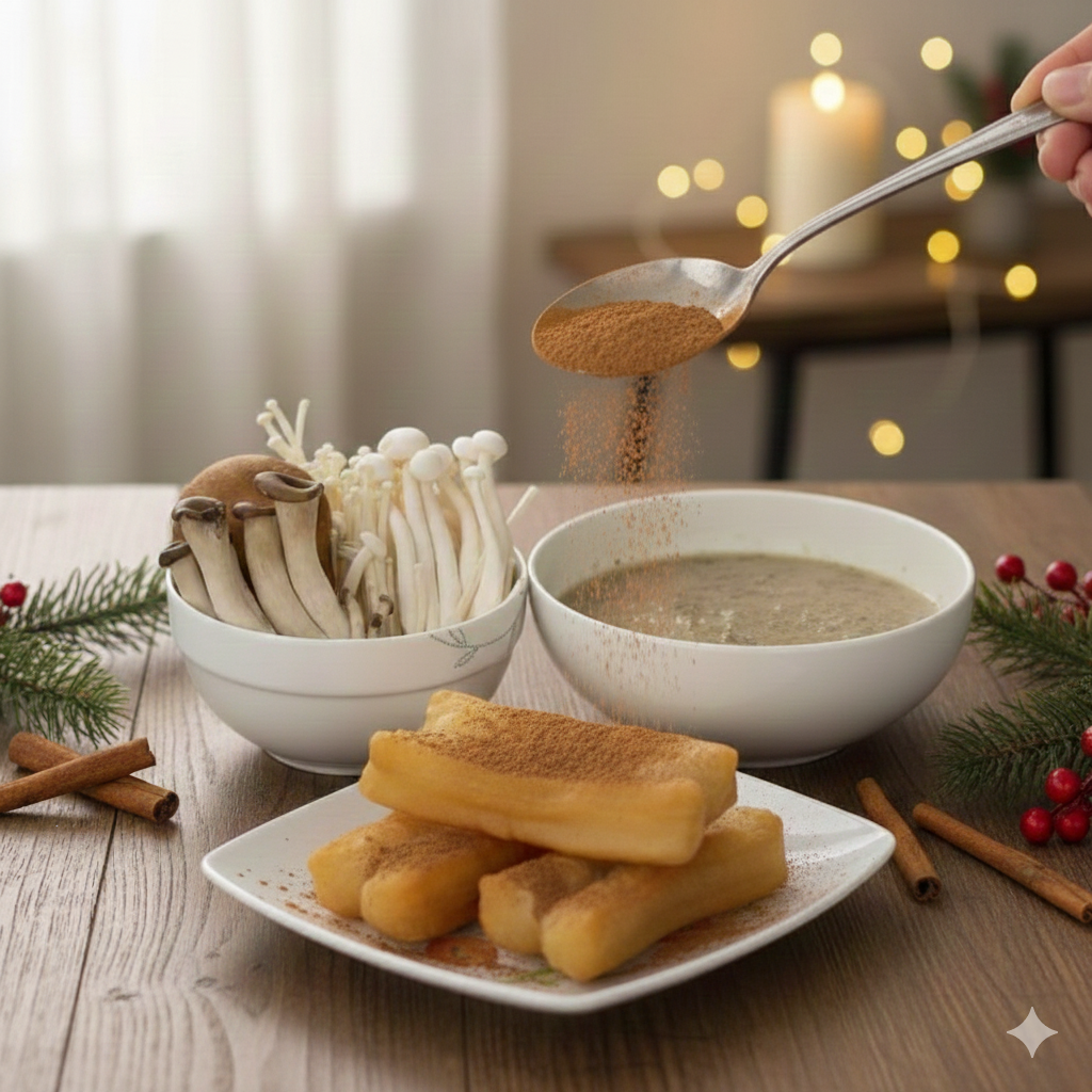 Cinnamon Sugar You Tiao with Creamy Mushroom Soup
