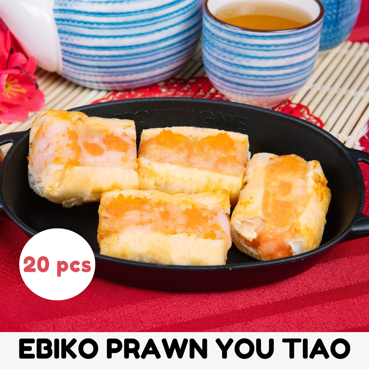 Air-fried Ebiko Prawn stuffed dough fritters.