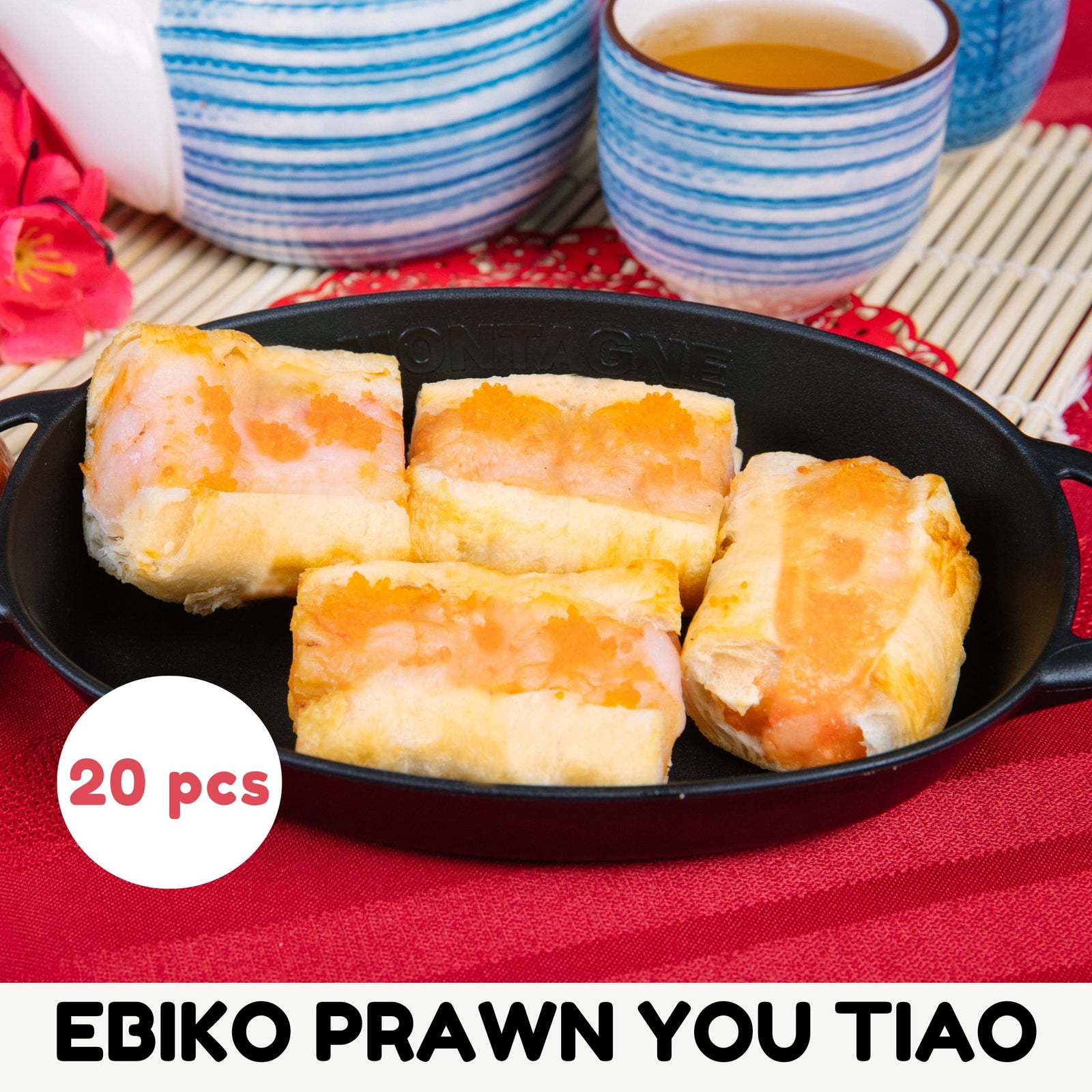 Air-fried Ebiko Prawn stuffed dough fritters.